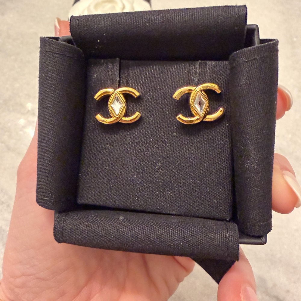Gold Designer Logo Earrings